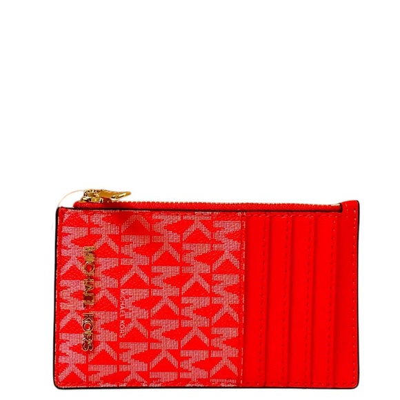 Michael Kors Jet Set Travel Top Zip Card Case Wallet MK Dark Sangria - Picture 2 of 8